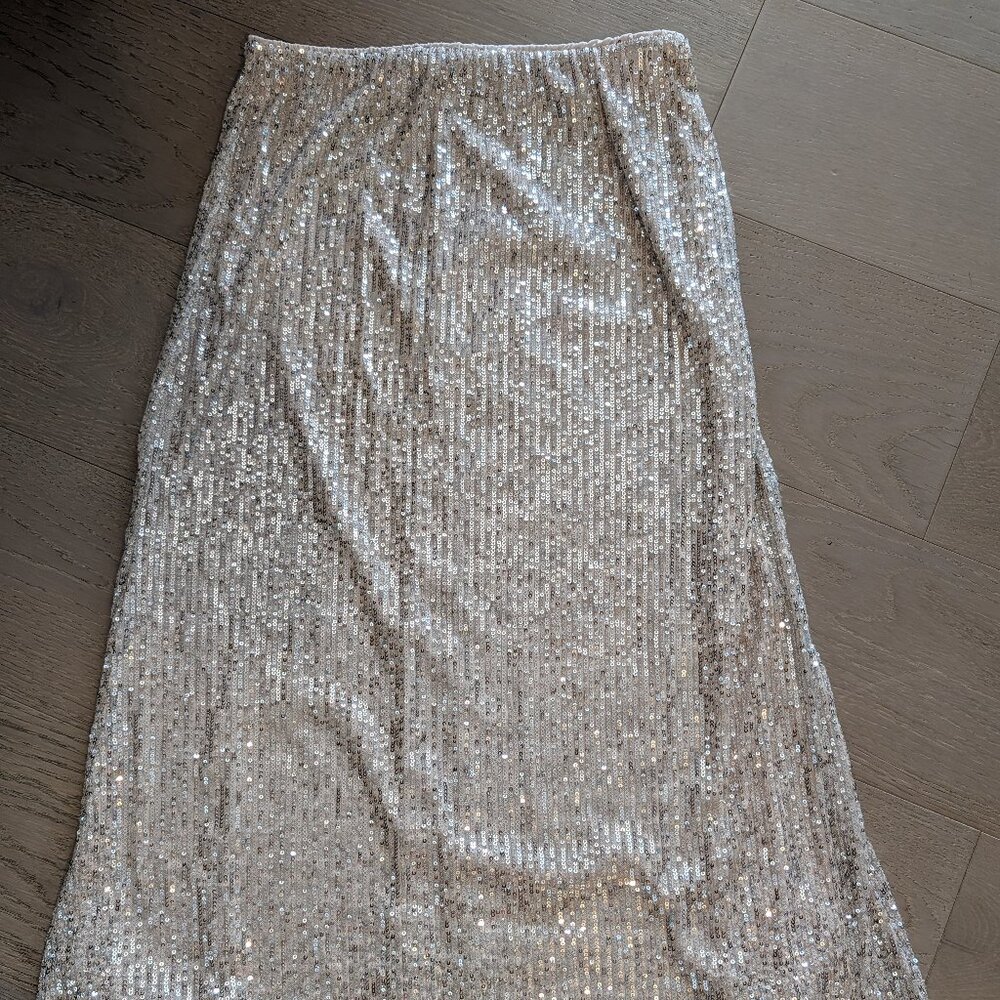 EUC Champagne Sequin Midi Skirt